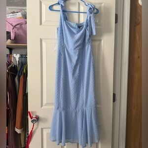 Women’s Lulus Periwinkle Blue Swiss Dot Midi Dress, medium